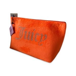 New Juicy couture velour orange rhinestone logo makeup bag